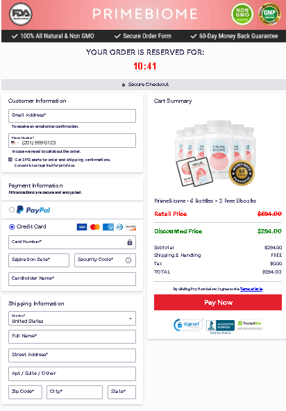 PrimeBiome checkout page